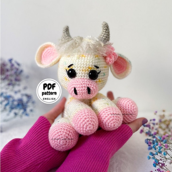 Highland Cow Crochet Pattern PDF, Spring Amigurumi, DIY Crafts, Cute plush toy, Crochet Barn Animal, Cow Stuffed animal, Gift for Cow lover