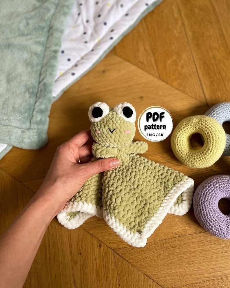 Crochet Frog Lovey, Crochet Baby blanket Pattern, Crochet lovey for baby, DIY baby shower gift, DIY Baby Gift, Crochet pattern for Beginner image 1