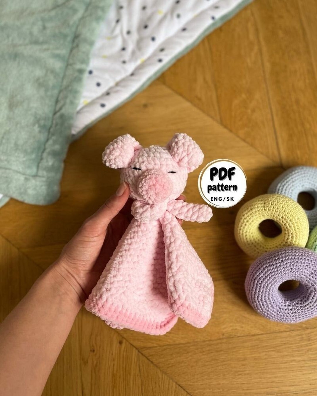 Crochet Pig Lovey, Crochet Baby Blanket Pattern, Crochet Lovey for