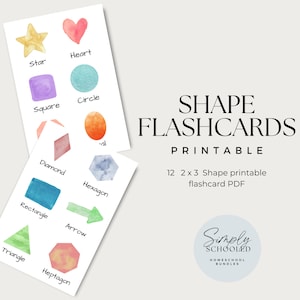 Shape Flashcards, watercolors, preschool, kindergarten, 1st grade, homeschool