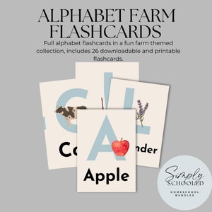 Alphabet Farm Flashcards, Homeschool, Toddler,  Kindergarten, 1st grade,