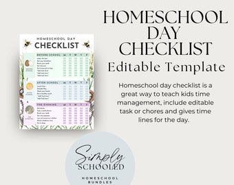 Homeschool Checklist Template, Kindergarten, 1st Grade, 2nd Grade, 3rd
