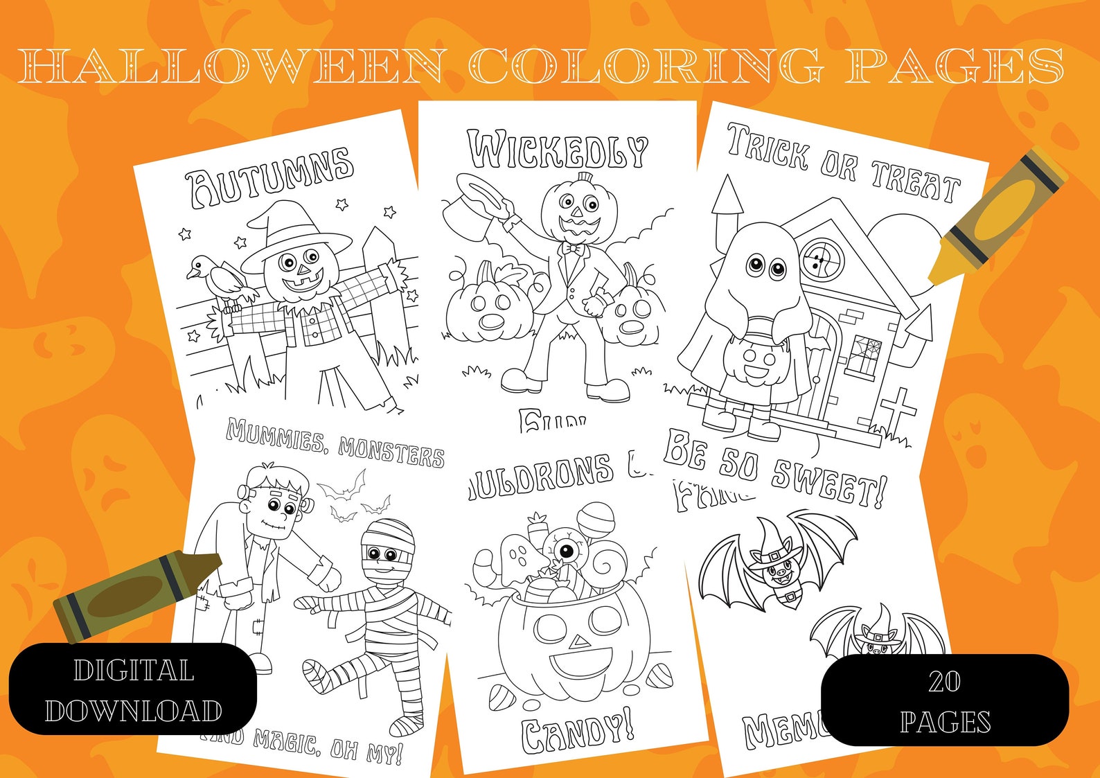Halloween Coloring Pages for Kids - Set of 20 Printable Halloween ...