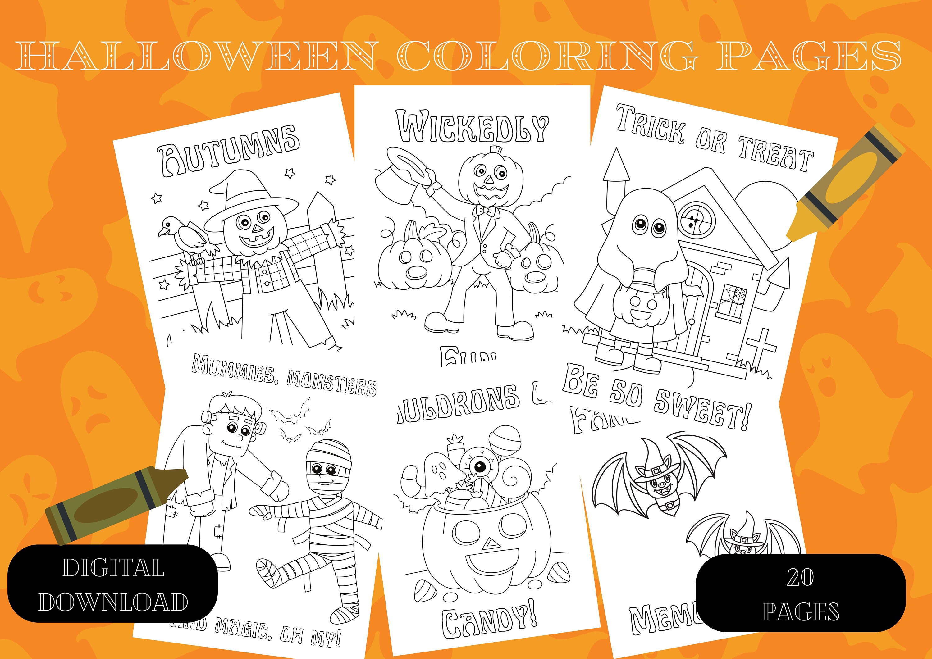Halloween Coloring Pages for Kids - Set of 20 Printable Halloween ...