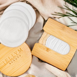 18 Organic Bamboo Cotton Facial Rounds Makeup Remover Pads in Organic Cotton Mesh Wash Bag Plastic Free, Ecofriendly Bamboo Holder Included
