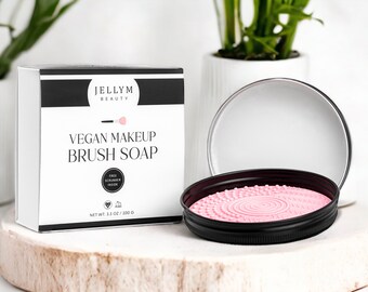 Natural Vegan Brush and Blender Soap With Free Scrubber Best solution to clean brushes and beauty blender makeup sponge.