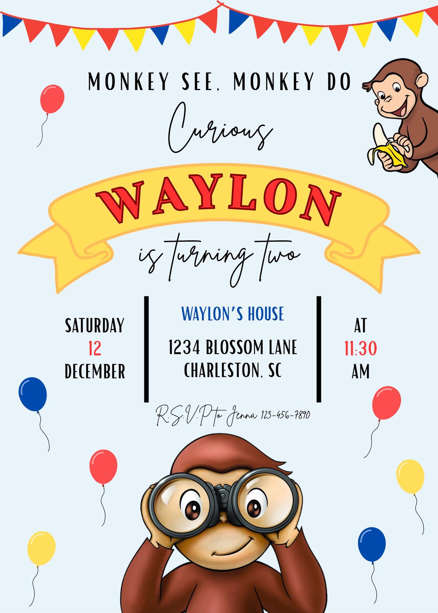 George Michael Invitation Curious George Birthday Invitation - Etsy