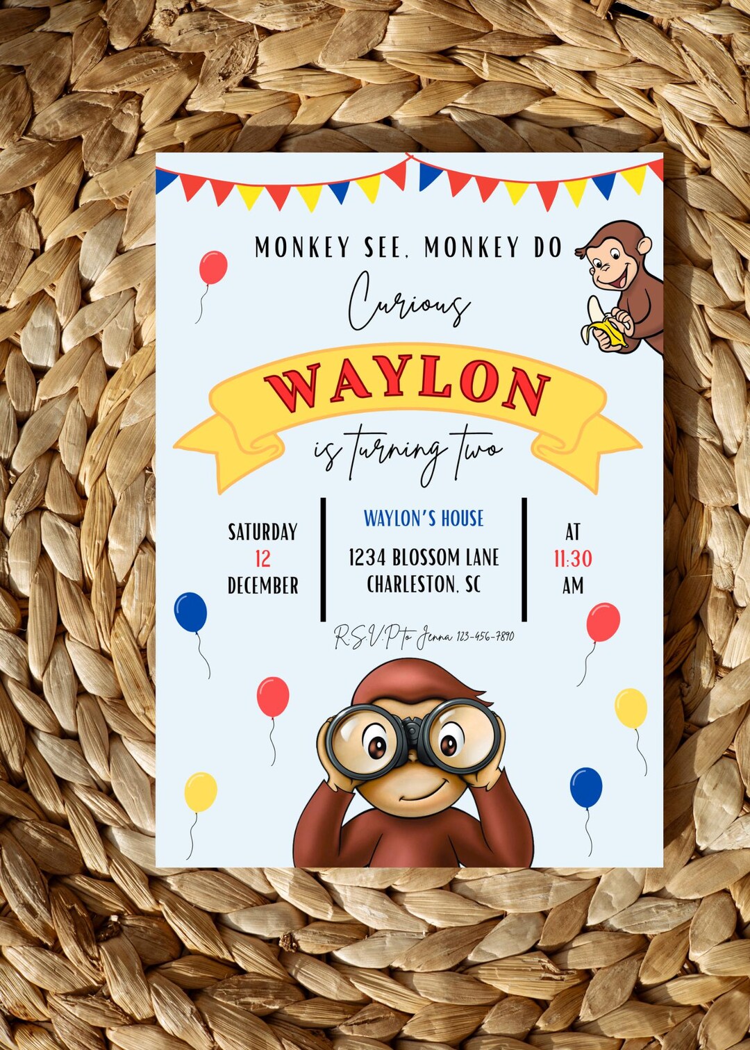 George Michael Invitation Curious George Birthday Invitation - Etsy