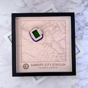 CARDIFF CITY Football Ground Frame | Engraved Map Frame and 3D Model | CCFC | Stadium Collection