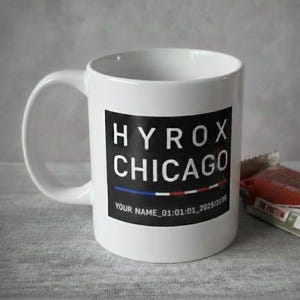 Gepersonaliseerde HYROX Finisher-mok: locatie, naam, tijd