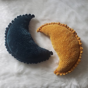 Crochet Velvet Moon Pillow - Soft, Decor, Boho pillow for Bedroom or Living Room - Available in 17 colors