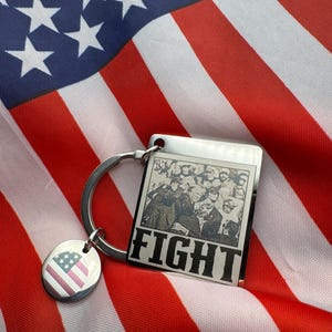 Trump Keychain, Stainless Steel Trump Keychain, Trump 2024, God Bless America Keychain, Gifts under 10, MAGA, Donald Trump Keychain, FIGHT