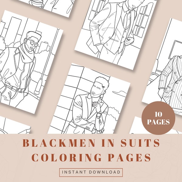 10 Premium Greyscale and B/W Black/Afro Men in Suits Coloring Book for Adults | Instant Downloadable and Printable PDF/PNG Coloring Pages