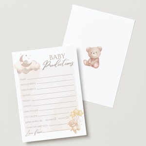 Baby Shower Karten, Bären-Vorhersagekarten für Jungen oder Mädchen, neutral, doppelseitig, digitales Produkt, sofort Download