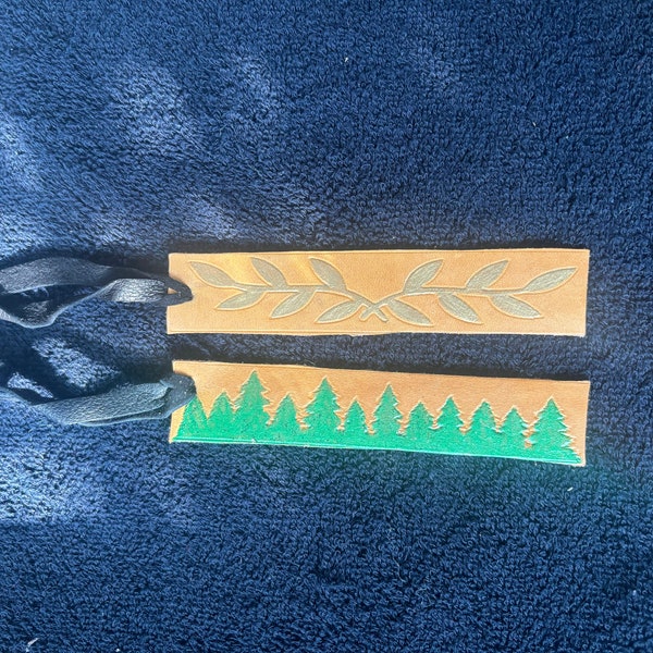 tree and wreath leather bookmark