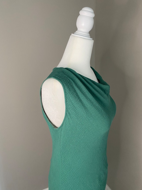 Stunning GREEN SILK ASYMMETRICAL Hem Midi Dress - image 4