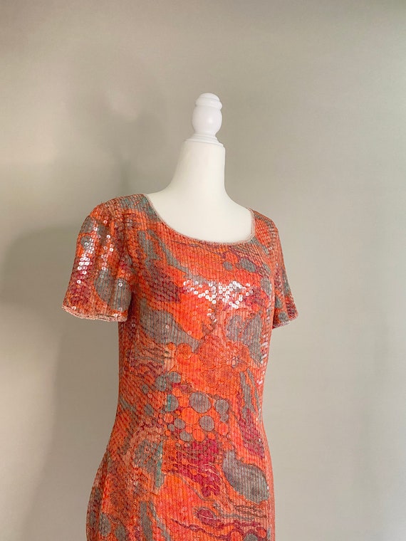 Incredible SILK + SEQUIN 80s/90s COCKTAIL Dress - image 3