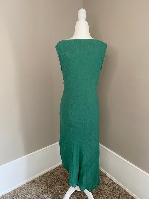 Stunning GREEN SILK ASYMMETRICAL Hem Midi Dress - image 5