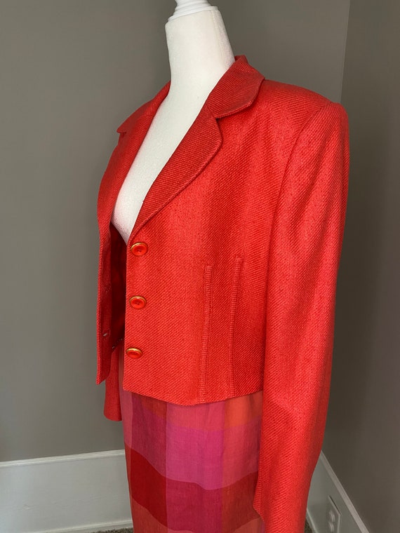 Gorgeous 90s Hot Coral Pink Silk Cropped Blazer - image 5