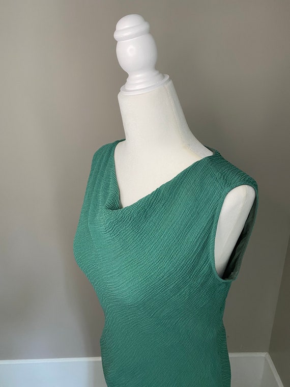Stunning GREEN SILK ASYMMETRICAL Hem Midi Dress - image 7