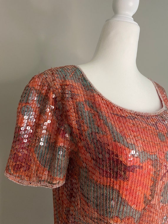 Incredible SILK + SEQUIN 80s/90s COCKTAIL Dress - image 9