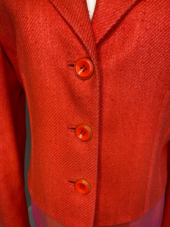 Gorgeous 90s Hot Coral Pink Silk Cropped Blazer - image 8