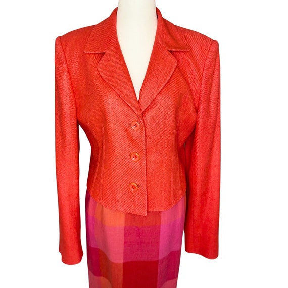 Gorgeous 90s Hot Coral Pink Silk Cropped Blazer - image 1