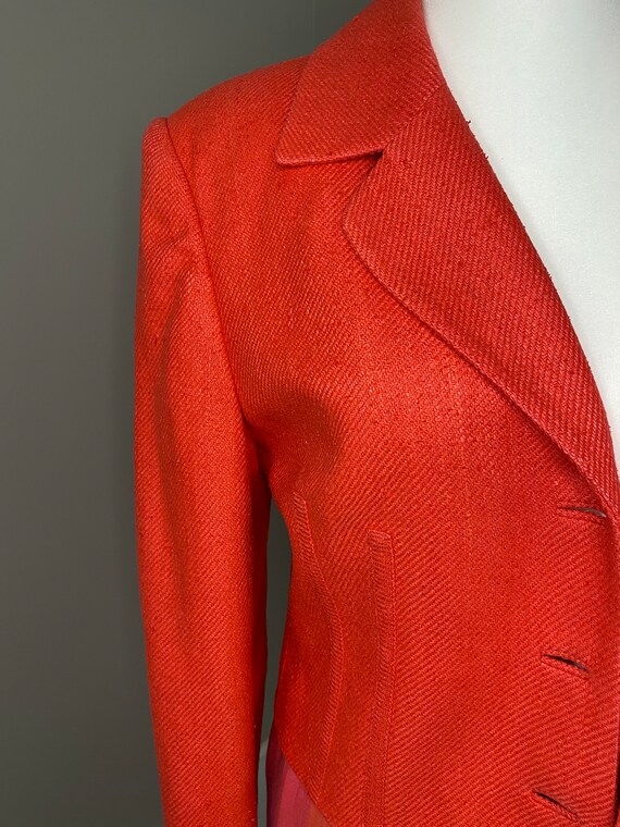 Gorgeous 90s Hot Coral Pink Silk Cropped Blazer - image 4