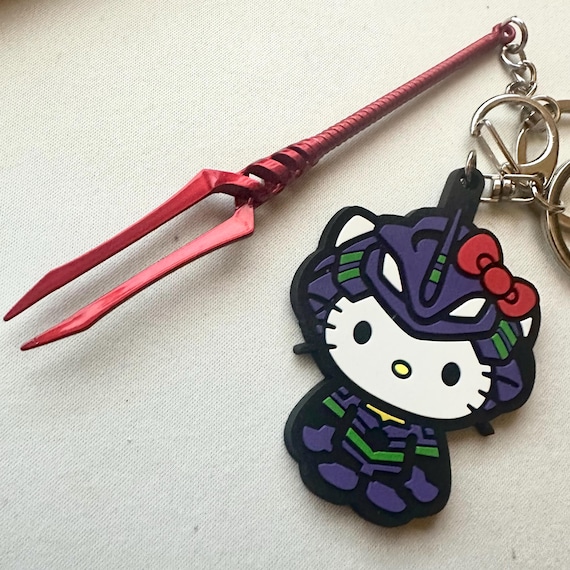 Evangelion Hello Kitty Keychain 3in Spear of Longinus 5in Keychain accessories Eva Unit 01