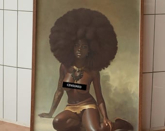 Black Woman with Afro, &quot;The Shining&quot; inspired Print High Quality, Crisp & Clear 300+ DPI, Original Artwork Wall Hanging 1970s Afro-Centric