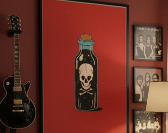 Gift Flasche Schädel Druck, Punk Goth Alt Rock Wandkunst