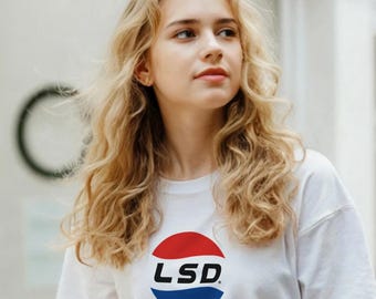 コットン製LSDペプシTシャツ、サイケデリックな夏の服装、フェスティバル衣装、ユニセックス、おもしろTシャツ
