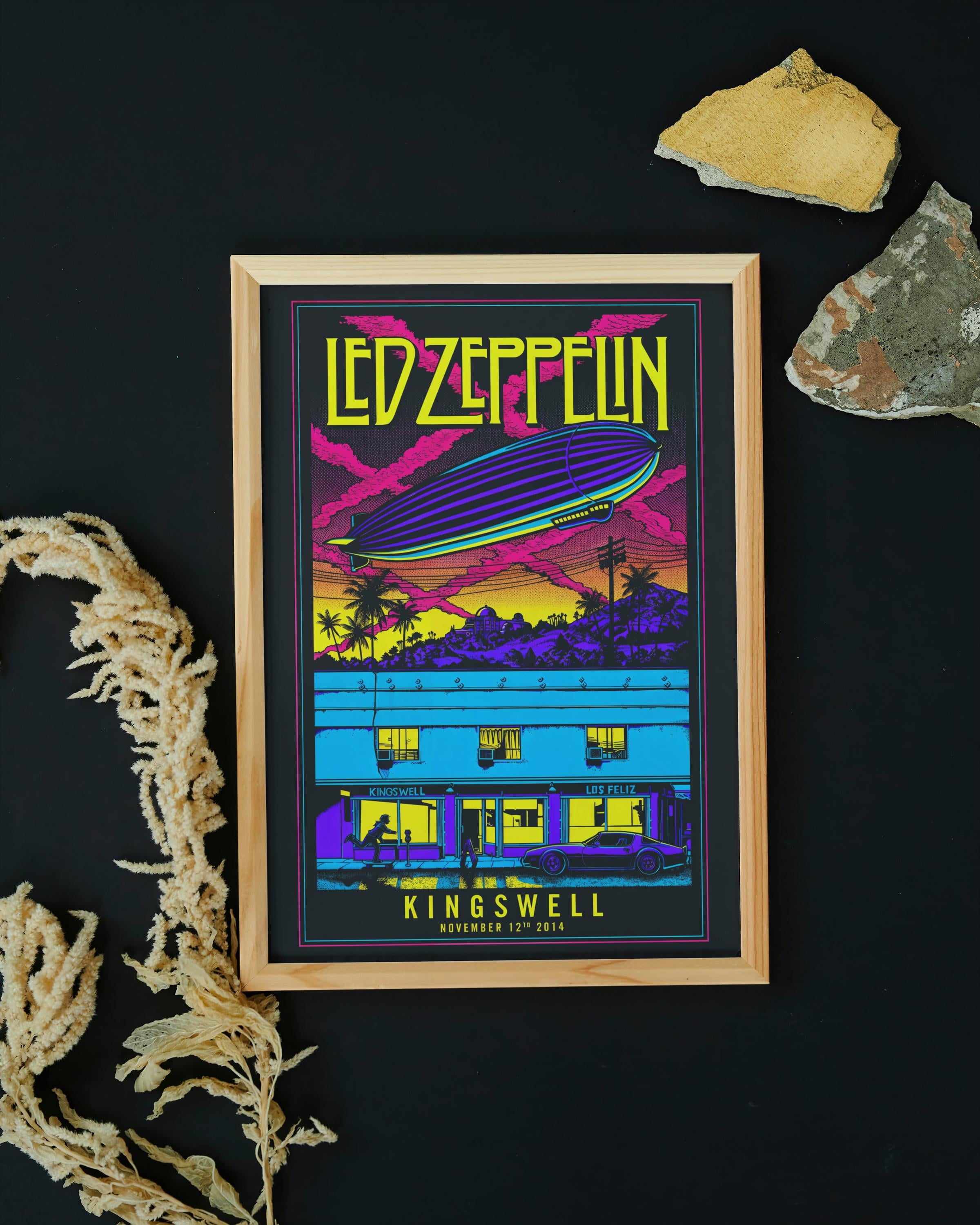 Led Zeppelin Vintage Concert Poster, Kingswell, Vibrant Neon Wall ...