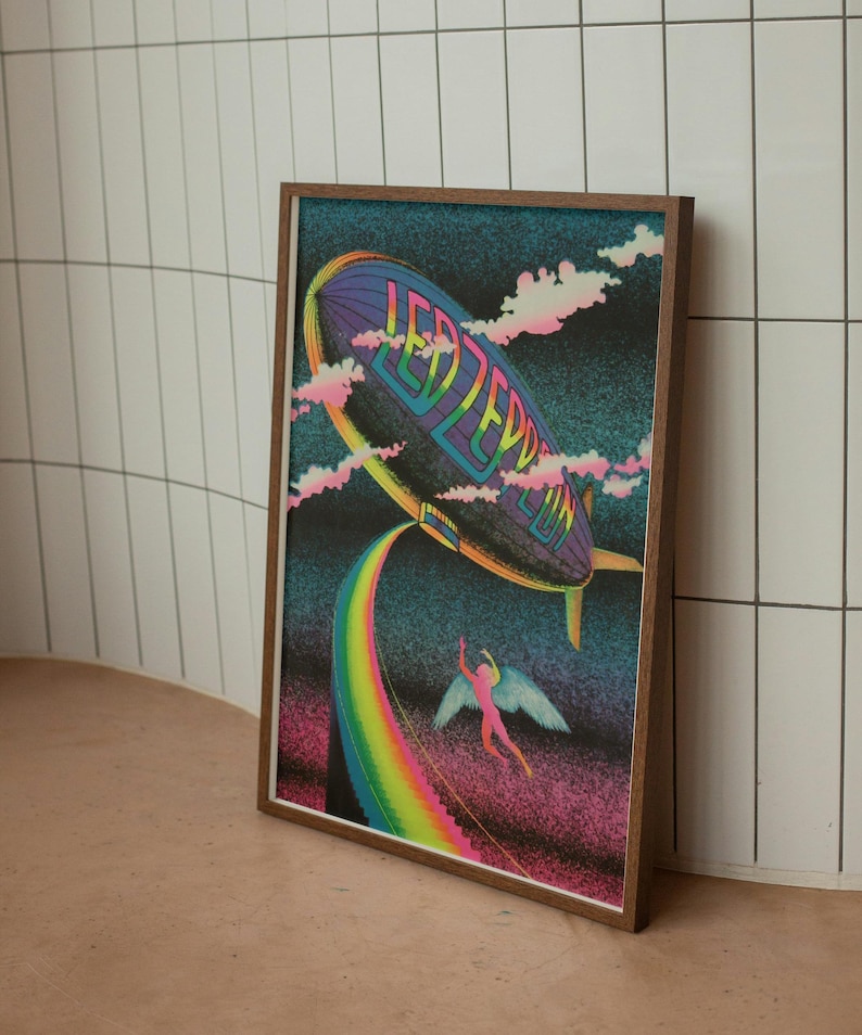 Zeppelin Colorful Led Zeppelin Vintage Concert Poster, Trippy Psychedelic Art Print Neon ...