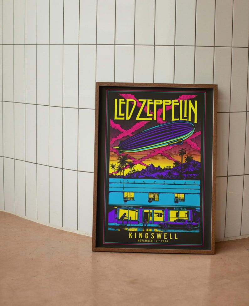 Zeppelin Colorful Led Zeppelin Vintage Concert Poster, Kingswell, Vibrant Neon Wall ...