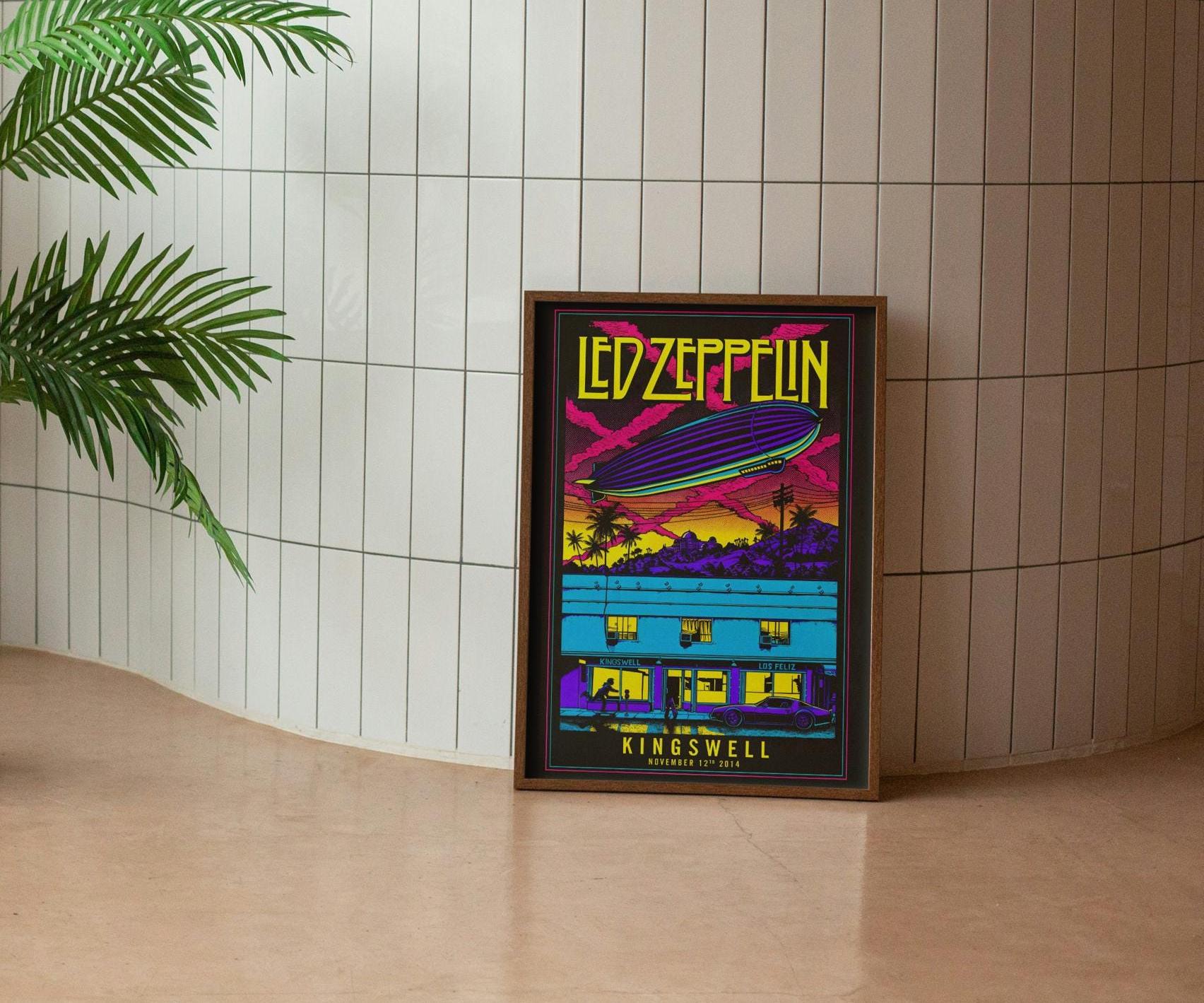 Led Zeppelin Vintage Concert Poster, Kingswell, Vibrant Neon Wall ...