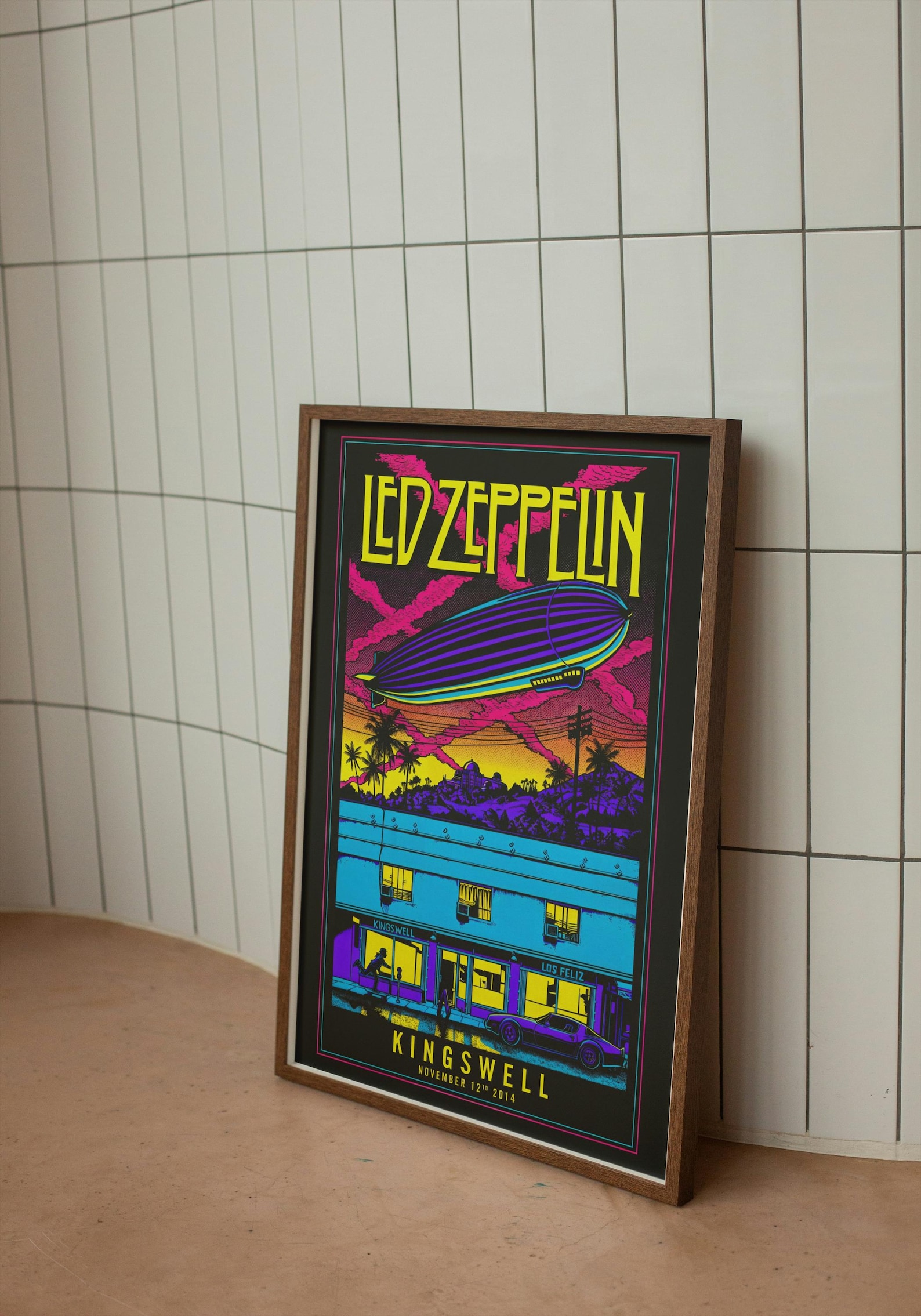 Led Zeppelin Vintage Concert Poster, Kingswell, Vibrant Neon Wall ...