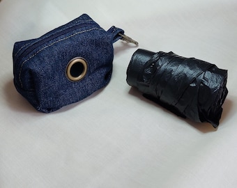 Handmade 8oz indigo denim boxy dog poo bag holder with lobster clip