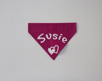 Personalised Heart Dog Bandana Personalized Name White Vinyl Fuchsia Pink Wedding Pet Accessory