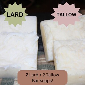 LARD & TALLOW SOAP-home-rendered, hand-made, old-fashioned bar soap I 4 piece Set Size 2.3+ oz, free shipping, gift for her