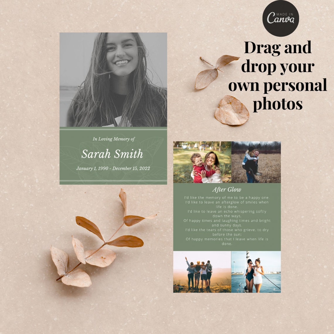 Funeral Prayer Card Template Funeral Program Editable Etsy