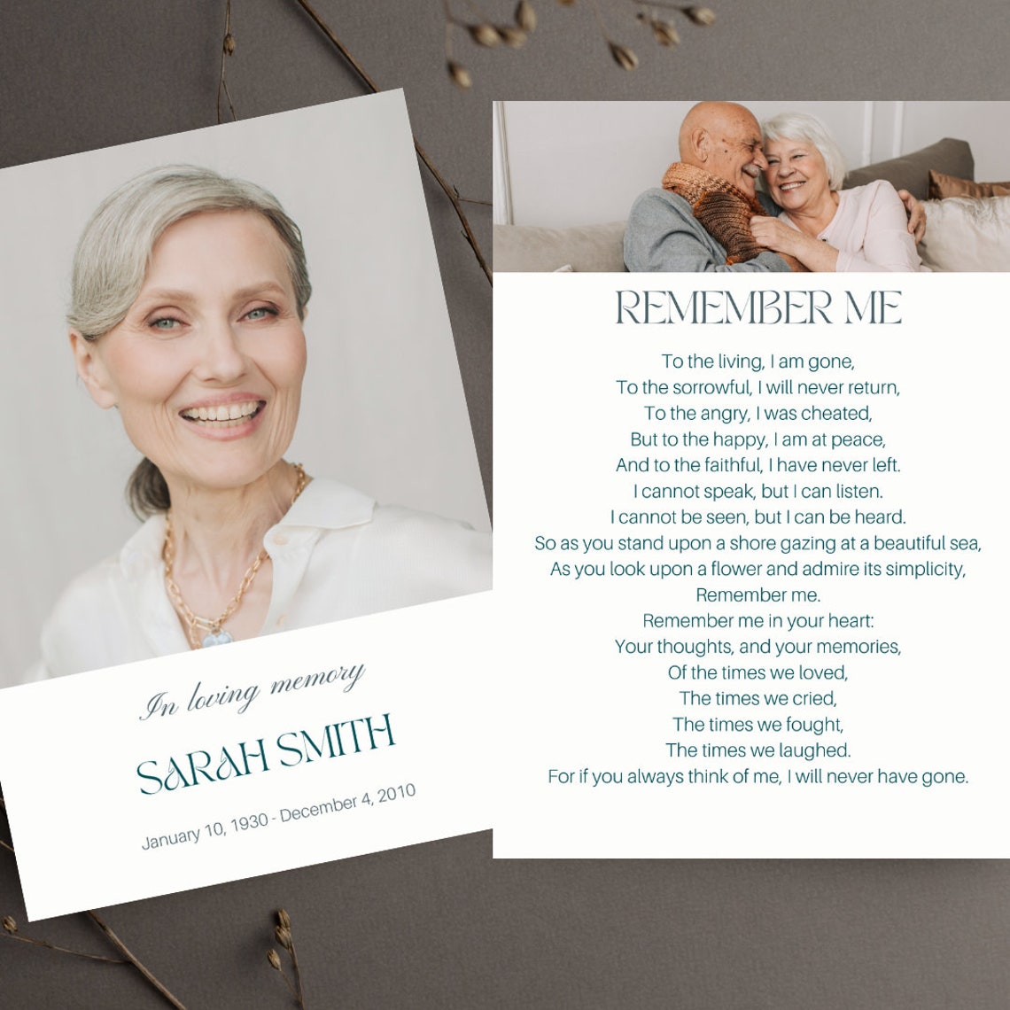 Funeral Prayer Card Digital Template, Funeral Program, Editable Poem