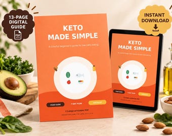 Guida stampabile alla dieta chetogenica, piano alimentare per principianti, lista della spesa e schema di sostituzione degli alimenti in formato PDF.