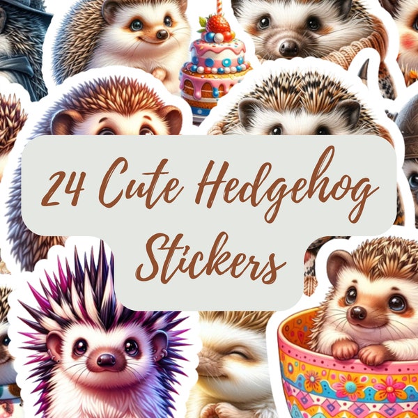 Cute Hedgehog Stickers, 24 Pack, Illustration, Great for Water Bottles, Laptops, Gifts, Stanley Cup