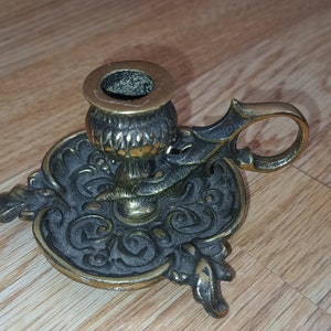 Antique Brass Candlestick Old Chamber Stick Thistle