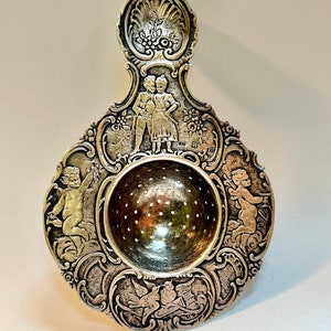 Vintage Art Nouveau Repousse Silver Tea Strainer