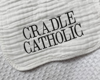 Cradle Catholic Burp Cloth, Custom Embroidered Christian Burp Cloth for Baby Baptism Gift, Muslin Burp Cloth New Baby Gift for Catholic