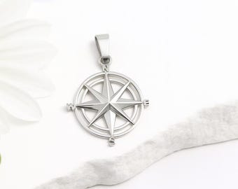 Stainless Steel Compass Mens Pendant, Nautical Compass Pendant