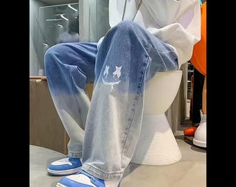 Vintage Gradient Colorblock Oversized Jeans