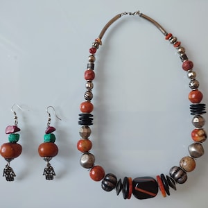 African Necklace and Earrings Set - Charm Necklaces,Travel Necklace, African Earrings, Statement Earrings, unique gift for her gift for mom